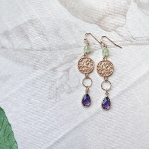 Nature Inspired Leaf Tree Branch Amethyst Jade Dangle Mini Hoop Casual Earrings